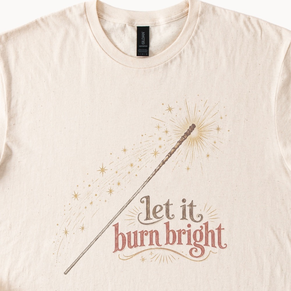 Let It Burn Bright Wand Trailing Starburst Sparkles Tee